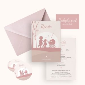 Geboortekaartje - Roze - silhouet - zusje - Geboortekaart - Geboortekaartje snel en gemakkelijk online in België, dezelfde werkdag nog verzonden